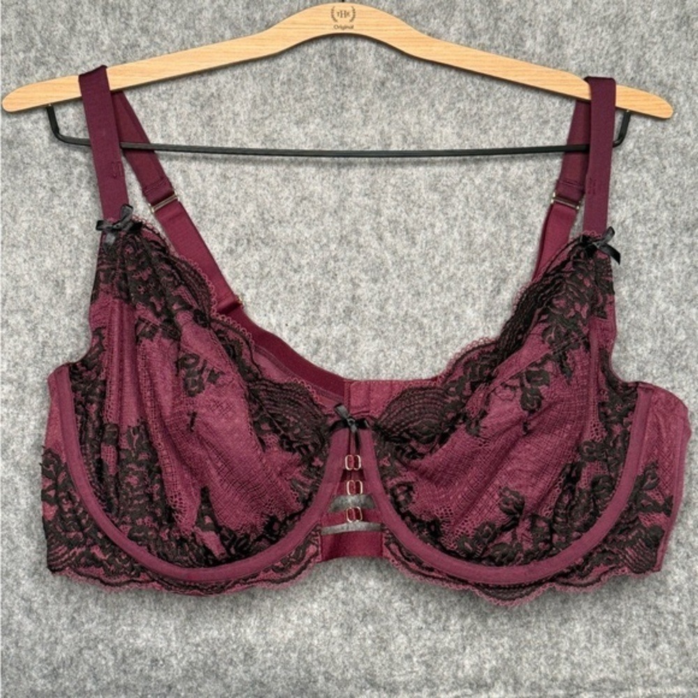 Cacique Lace Unlined‎ Curvy Balconette Bra in Grape Wine- Sz 44DD